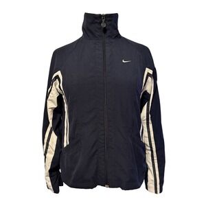 Nike Womens Track Jacket Navy Blue White Stripe‎ Full Zip Athletic Size S 4-6